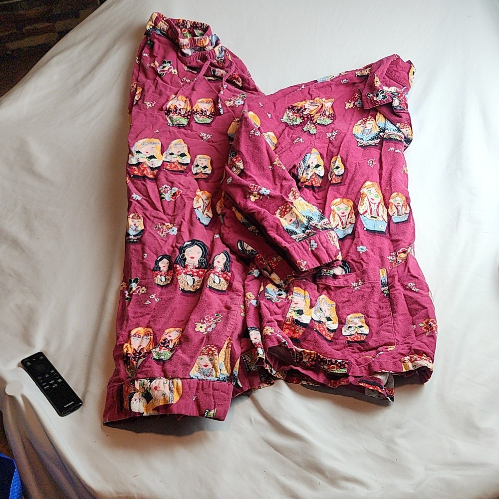 Nick & Nora Pajama Set Matryoshka Burgundy Women's Size Large